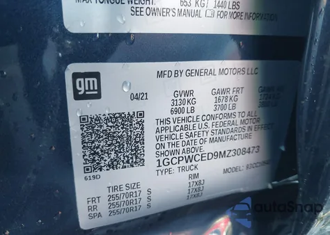 2021 Chevrolet Silverado 1500 2Wd Short Bed Lt из США, поврежденный, VIN 1GCPWCED9MZ308473